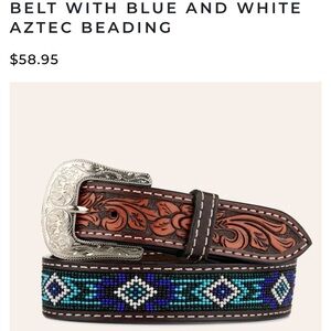 Twisted X Brown Leather Belt with Blue and White Beading
